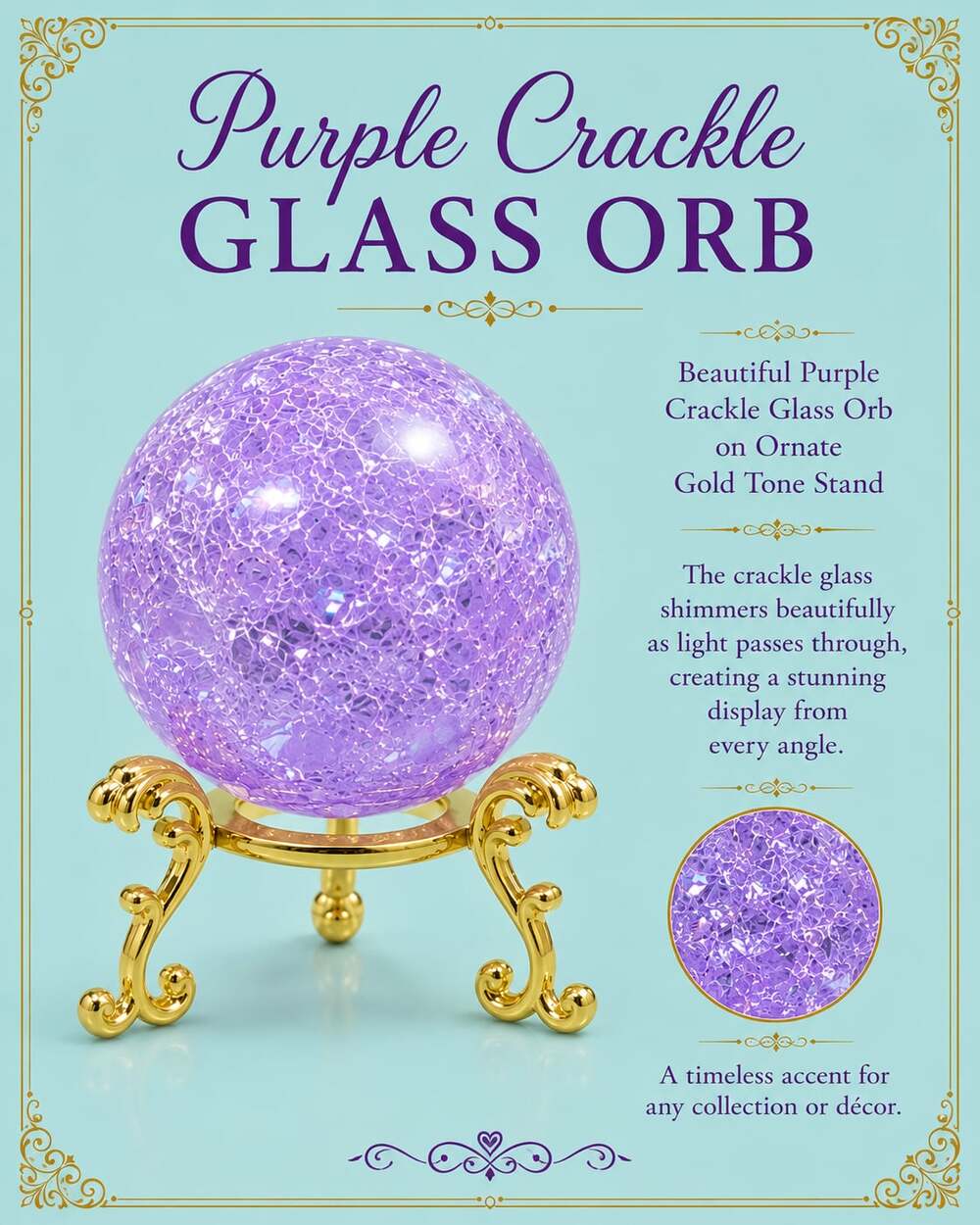60mm Purple Crystal Crackle Ball with Golden Stand – Longwin Crystal Crafts,
